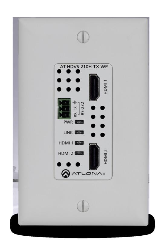 Two-Input Wallplate Switcher for HDMI with Ethernet- Enabled HDBaseT Output Installation Guide The Atlona is a 2x1 switcher and HDBaseT transmitter with two HDMI inputs.