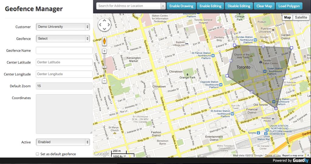 To manage the Geofences for a specific customer, select that customer in the list. Geofence List the Geofences that have been created for the customer, including both active and disabled Geofences.