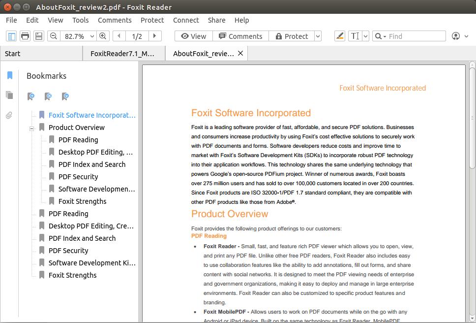 Workspace Foxit Reader A B E C D Generally, Foxit Reader s interface includes five parts: Menu bar, Common Tools toolbar, Navigation Panel, Document Pane, and Tab bar. A. Menu bar: Includes the major menus of Foxit Reader.