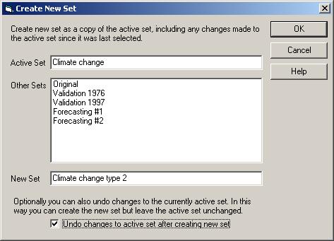 Create New Set Dialog It can be useful to be able to save some parameter value changes without losing the original values.