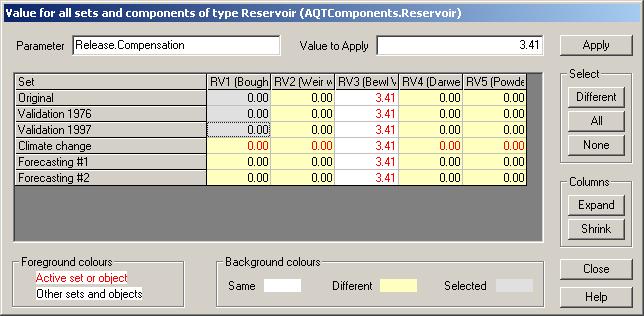 Edit Set/Component Values Dialog This dialog allows a parameter value to be changed in multiple sets and/or across multiple components.