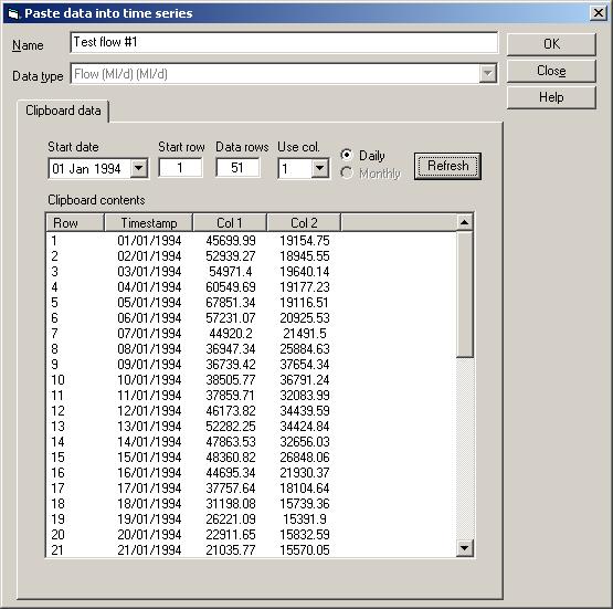 .. displays the following dialog In this example three columns in Excel - one containing dates and two containing numeric data - have been copied