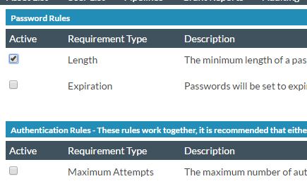 Password Management Step 2 Select the appropriate rules according to your organization s internal policies by selecting Active next to the rule There are three separate sections in the page: Password