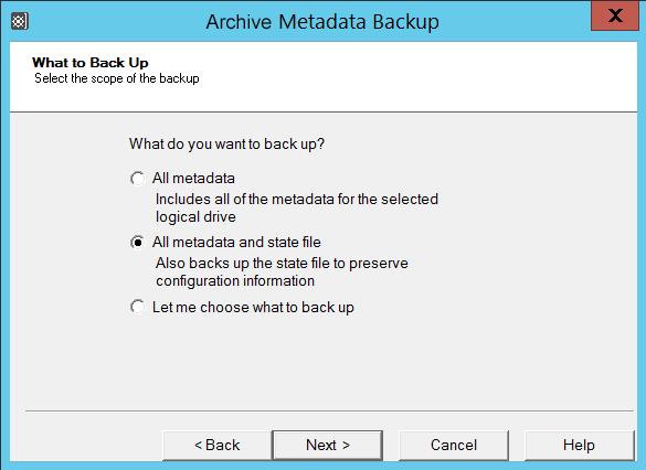 Metadata Backup There are two predefined backup types.