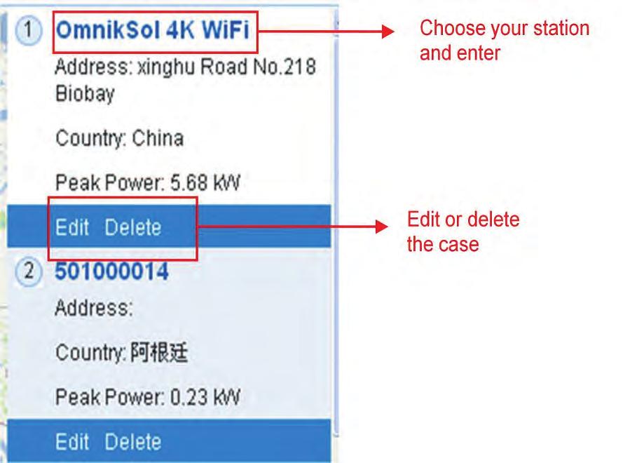 Picture 8-3 List of Power Stations Not yet open Back to picture 8-2 interface Enter the sharing case Enter the configure