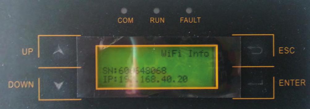 WiFi Card Information After installation of WiFi Module, turn on AC side of inverter to display the WiFi