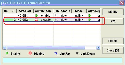 Select NC-GE2 and change the Admin state to enable and the port mode to subtended because NC-GE2