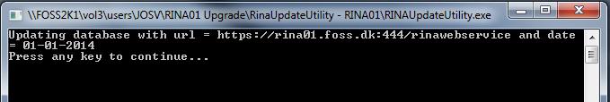 exe' to update the URL to the RINA server and press any key to close the window when the update utility is complete (RinaUpdateUtility.