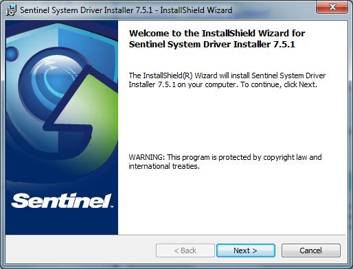 Click Next o Note: If the Sentinel System Driver 7.5.