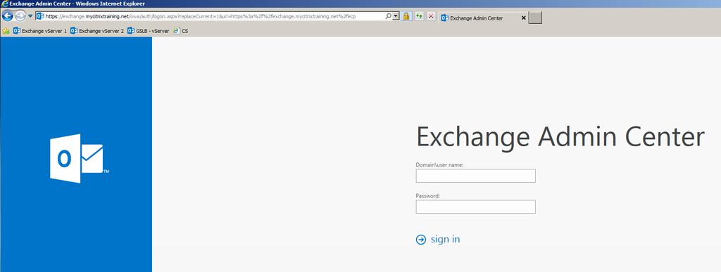 53. Confirm that the Exchange-CSvServer has sent the connection to the correct virtual server (Exchange-ECP).