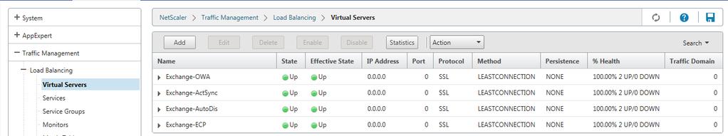 57. Click refresh to confirm that the Exchange-ECP Virtual Servers State and Effective State are UP. 58. Click the small blue disk to save the NetScaler configuration. Click Yes to confirm.
