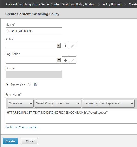 13. Add the following settings to the Content Switch Policy and