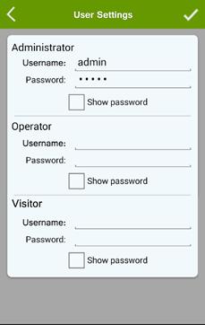 5.3.2 User Settings You can set 3 different usernames and passwords for each WatchBot granting