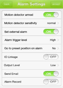 5.3.4 Alarm Settings To set the WatchBot to trigger alerts when motion is detected, select Alarm from the WatchBot camera settings.