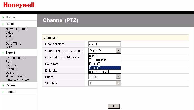 Figure 2-26 Select PTZ Channel Model 6. Select the PTZ protocol from the drop-down list. See Figure 2-26 for a complete list of the PTZ protocols supported. 7.