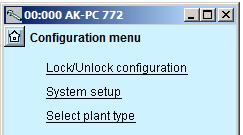 Configuration - continued Set plant type 1. Go to Configuration menu 2. Select plant type Press the line Select plant type.