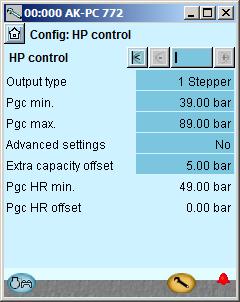 Configuration - continued Setup control of high pressure 1. Go to Configuration menu 2. Select HP control 3.