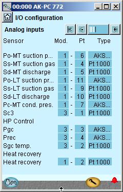 control, compressor MT AO1 3 5 0-10 V Speed control, compressor LT AO2 3 6 0-10 V Speed control, EC AO3 3 7 0-10 V Sensor Input Module Point Type Heat reclaim temperature Shr AI2 1 2 Pt 1000 Suction