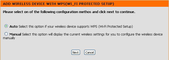 Section 4 - Security Add Wireless Device with WPS Wizard From the Setup > Wireless Settings screen, click Add Wireless