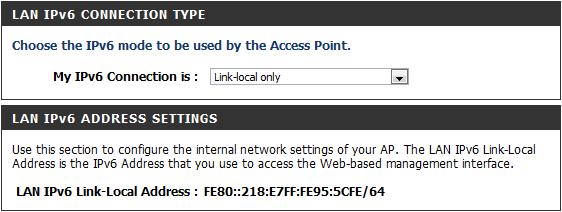 My IPv6 Connection is: Select Link-local only from the drop-down menu.