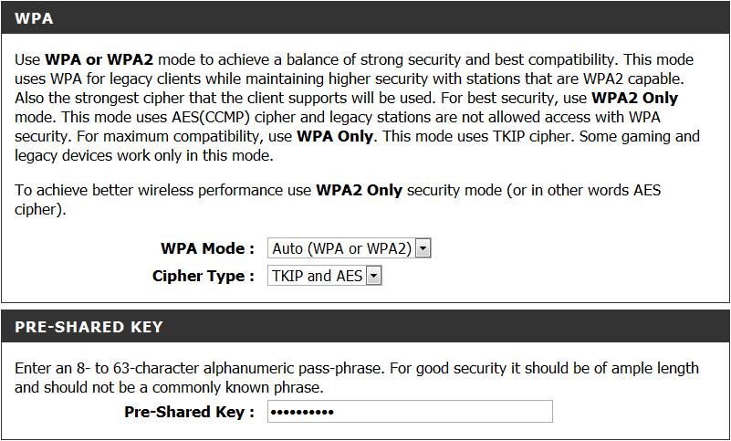 Section 4 - Security Configure WPA/WPA2-Personal (PSK) It is recommended to enable encryption on your wireless router before your wireless network adapters.