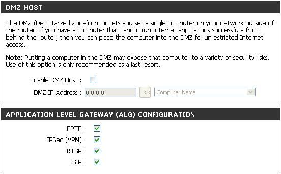DMZ Host: IP Address: If an application has trouble working from behind the router, you can expose one computer to the Internet and run the application on that computer.