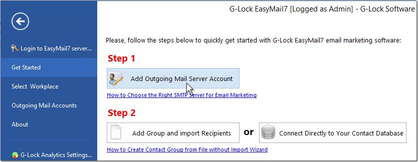 Enter your sender information: Account Name From Name Email Address Reply E-mail Address Bounce (Return) E-mail Address Organization Name for your account in G-Lock EasyMail7 (will not be shown