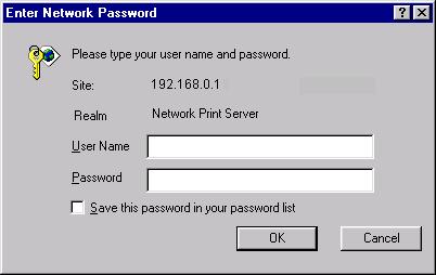 4. Click Login as Admin. The following window appears. JA_WebEnterPassword.bmp 5. You must log in before accessing the Printer Menu.