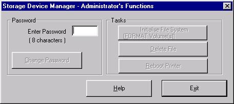 Setting Up an Administrative Password 1. With the Storage Device Manager program open, click Administrator Functions in the Printers menu. password.