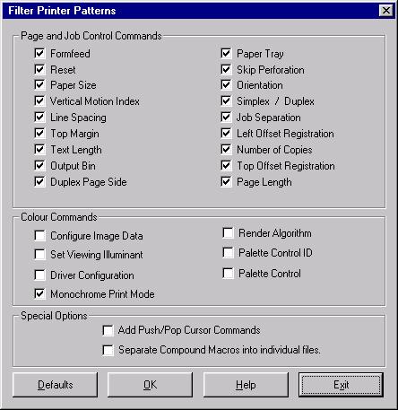 Forms PCL Step 3: Convert the Files to Binary (.bin) Format 1. Click Projects Filter Macro File. The Filter Printer Patterns dialog box appears. filter.tif 2. Make any adjustments in the settings.