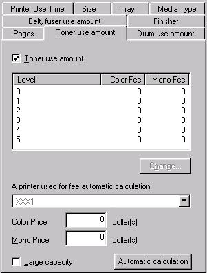 Fees Toner Use Amount tab This is a tab in the Define Fees