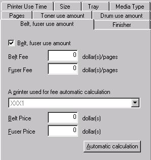 Fees Belt, Fuser Use Amount tab
