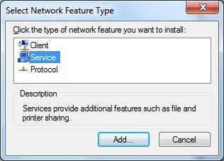 To do so, open the Network Connections window, right click the name of your network adapter and select Install.