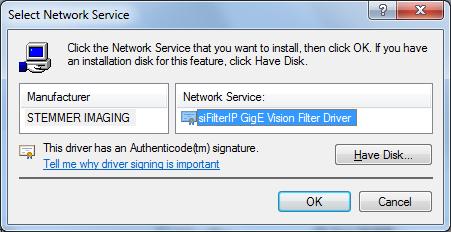 Figure 5: Select Network Service Window 2.