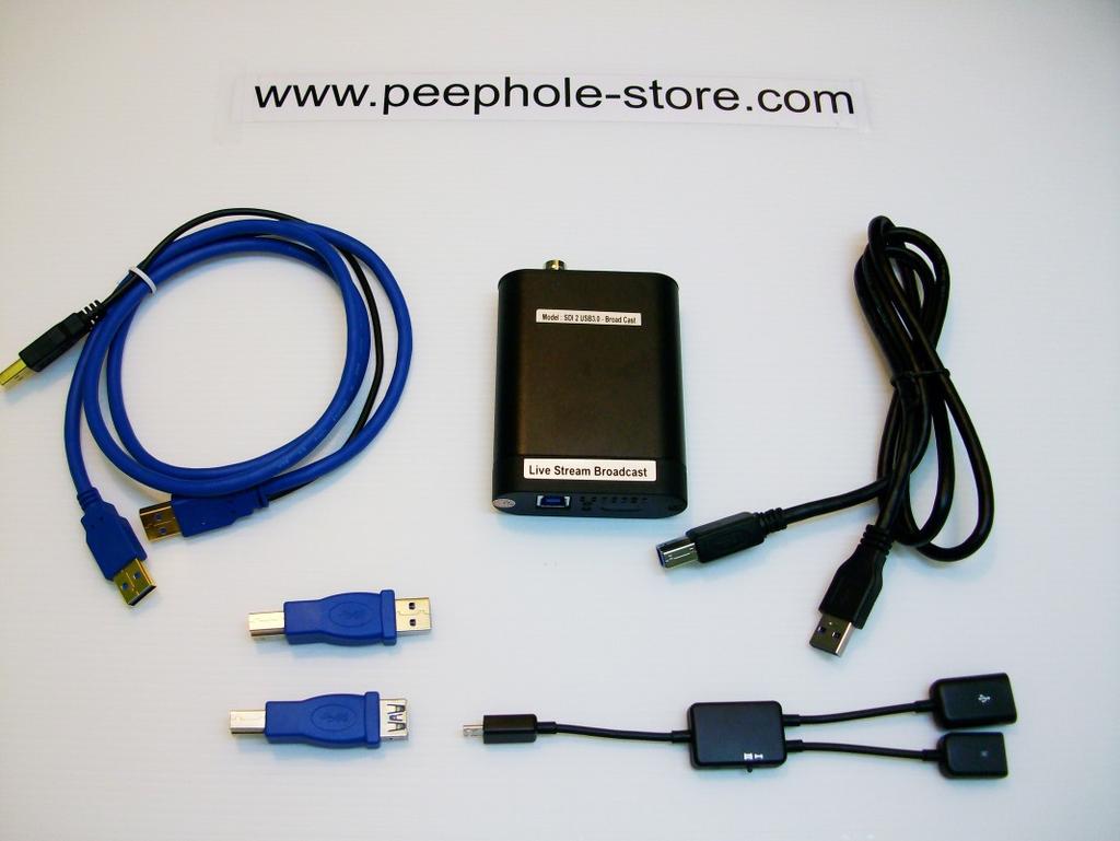 ) SDI-USB 3.0 Capture Card 2.) USB 3.0 cable(a) with power splitter 3.) USB 3.0 cable (B) 4.