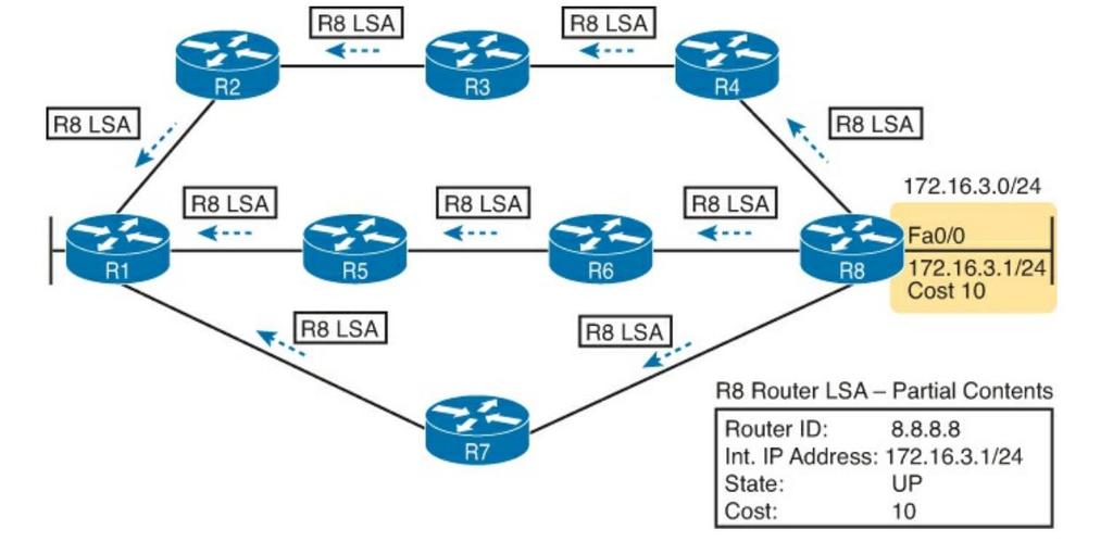 LSA update + When something changes the routers must flood the changed LSAs to each neighbor so that