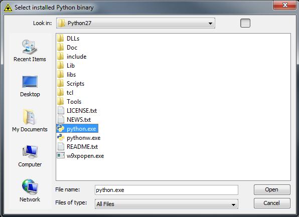 22. Use the file browser to select the Python.