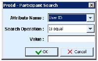 LDAP Search Click the "LDAP Search" button: the "Participant Search" window appears: Figure 3-16. Add Participant Search Window Enter data in the "Value" field to search participants.
