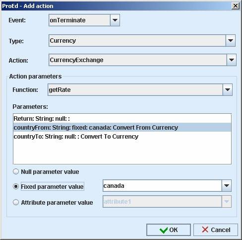 Figure 3-20. ProEd - Add Action Dialog The action dialog contains the following elements: Event - selects the event that triggers the action. Type - selects the action type.