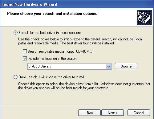 Insert the USB Drivers CD-ROM into your CD-ROM drive. 3. A message should pop up from the toolbar that reads, Found New Hardware. Click on the Found New Hardware Wizard application from the toolbar.