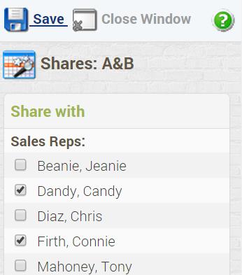 Global will be indicated under Shares, meaning the list can be viewed by all Sales Reps.
