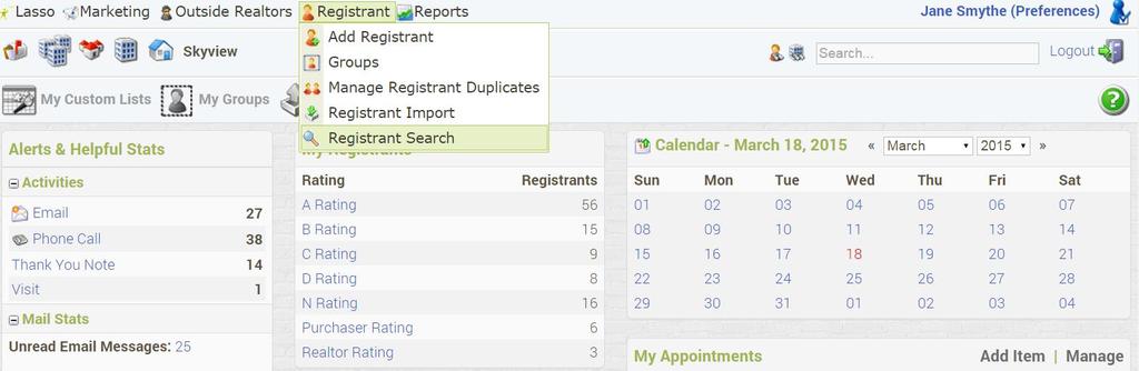 SALES CENTER TIPS Searching for a Registrant To quickly locate a Registrant, you have two options: a) Enter the Registrant s first or last name into the Quick Search bar.