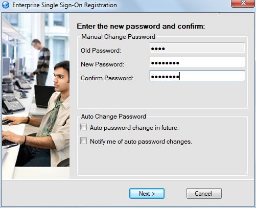 10. The Enter the New and Confirmation Password dialog appears; the old password is entered per default: 11.