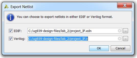 v from File > Export > Export Netlist You can also create netlists from the Tcl Console using the following commands: a. write_verilog b. write_edif c.