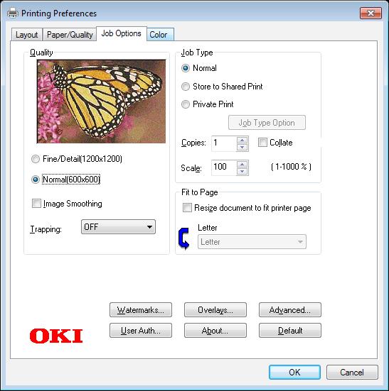 If you select the [Resize document to fit printer page] check box, a document is printed on paper of a different size from that of the document. Sets the Watermarks printing.