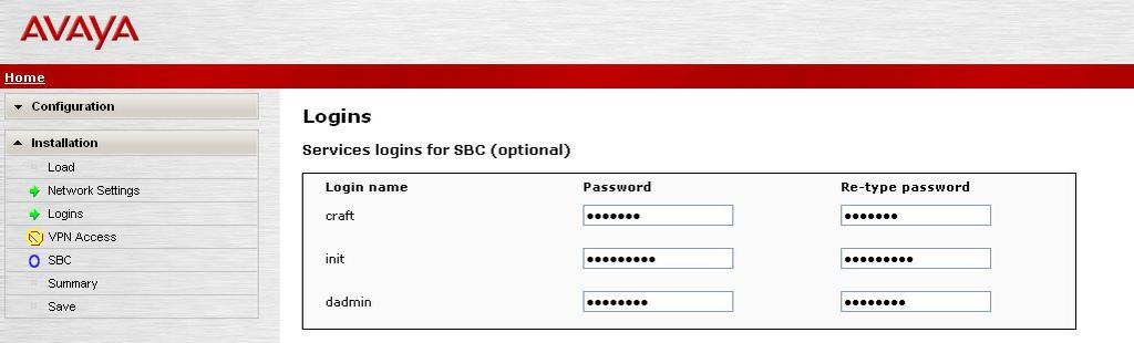 From the Logins screen (see next screenshot) specify passwords for the services logins to the AASBC. Click Next Step (not shown) to continue.