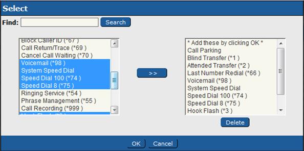 11.4 Class Of Service (COS) In this example Call Recording, Channel Spy, Phrase Management, Do Not Disturb (DND), Call Forwarding options have not been allowed in the column to the right.