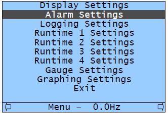 22 4.5.1 Dash Displa Manual Configuring Alarms Setting up alarms is performed using the Alarms Settings menu (found in the main setup menu).