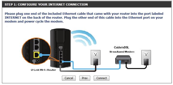 If the router does not detect a valid Ethernet connection from the Internet port, this screen will appear.