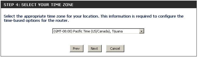 Select your time zone from the drop-down menu and click Next to